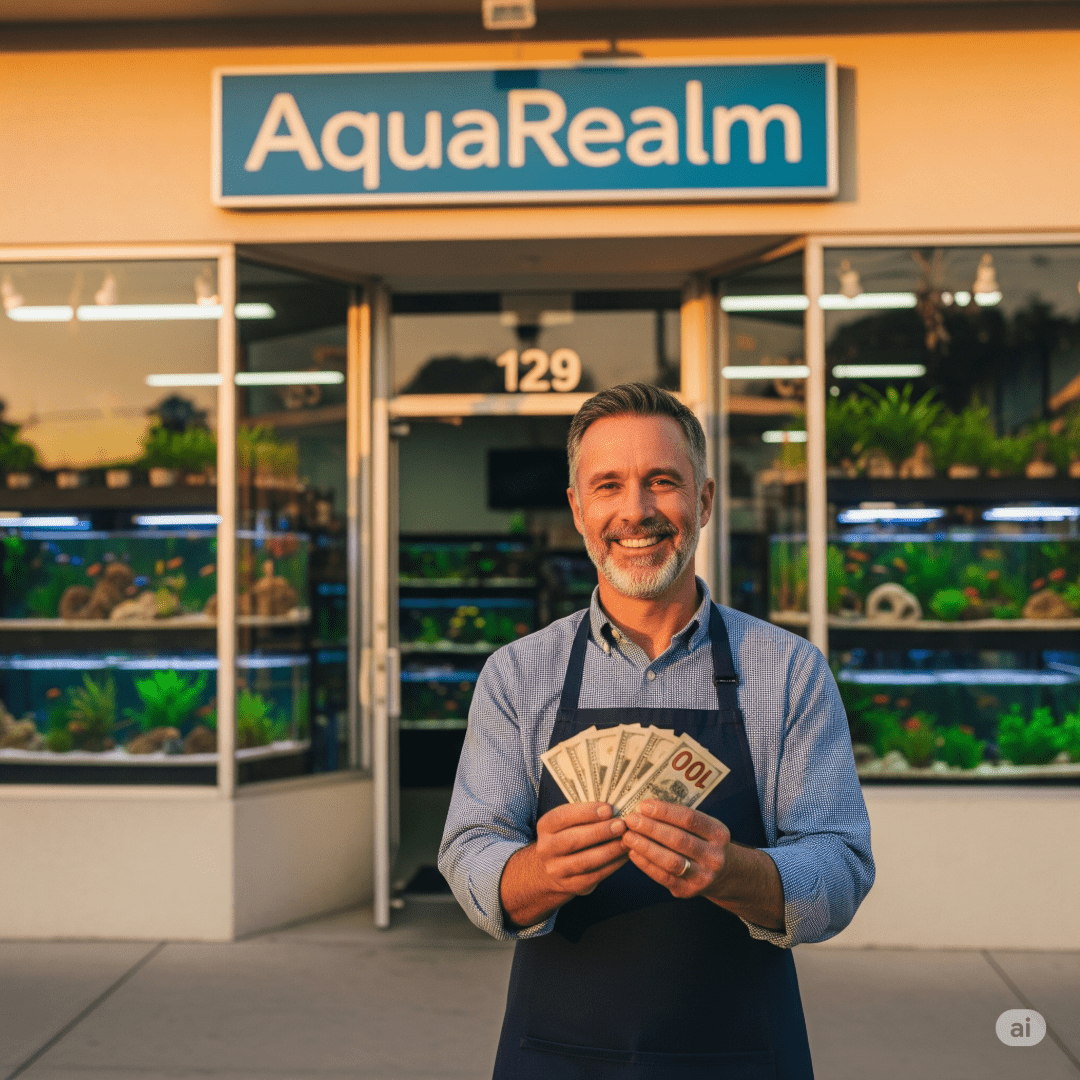Happy Aquarium fish store owner
